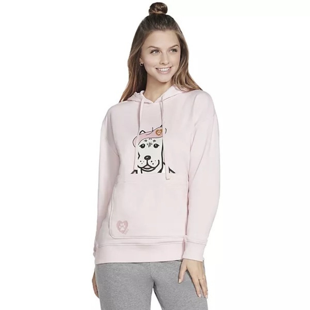 BNWT Skechers BOBS Bonjour Pooch Pocket Fleece Hoodie Light Pink Size S